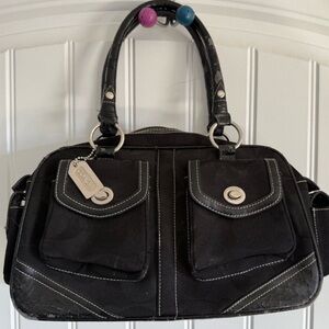 Coach Black Satchel with Silver Accents